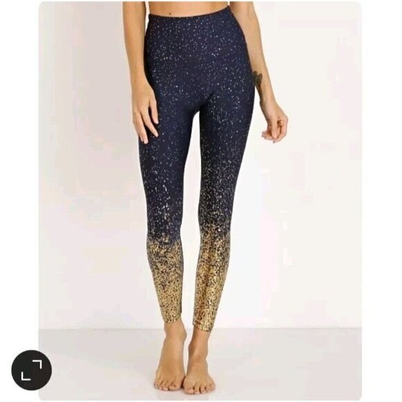 Beyond Yoga High Waisted Alloy Ombre Midi Legging Navy & Gold Women's Size S - Picture 6 of 14